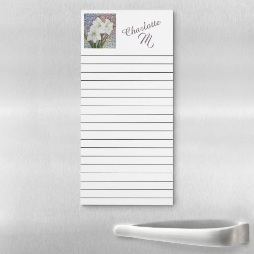White Amaryllis Flowers Magnetic Notepad