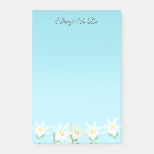 White Amaryllis Flowers on Light Blue Things To Do Post-it Notes (Front)