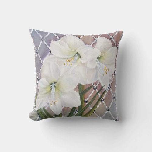 WHITE AMARYLLIS MONOGRAMMED THROW PILLOW