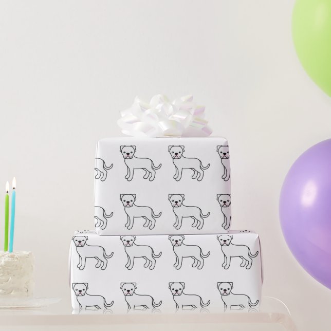 White American Bulldog Cartoon Dog Pattern Wrapping Paper (Party Gifts)