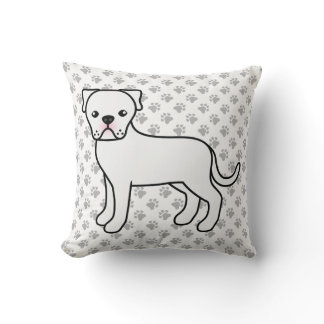 White American Bulldog Cute Cartoon Dog Throw Pillow