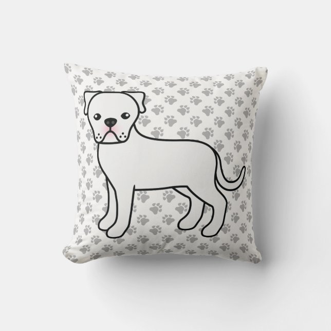 White American Bulldog Cute Cartoon Dog Throw Pillow (Front)