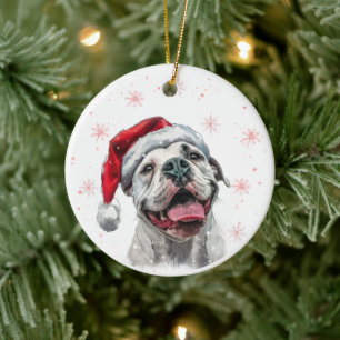 White American Bulldog Dog Christmas Personalized Ceramic Ornament