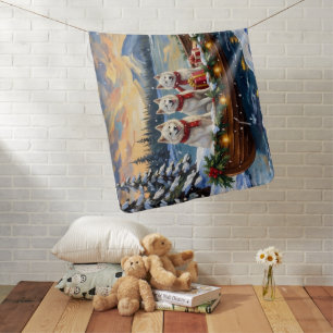 White American Eskimo Dog Christmas Boat Holiday Baby Blanket
