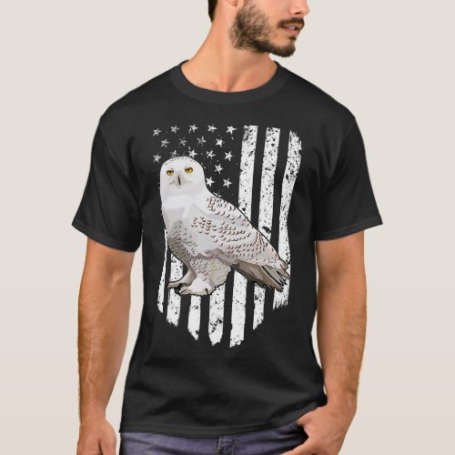 White American Flag Snowy Owl Bird 4th Of July  T_Shirt