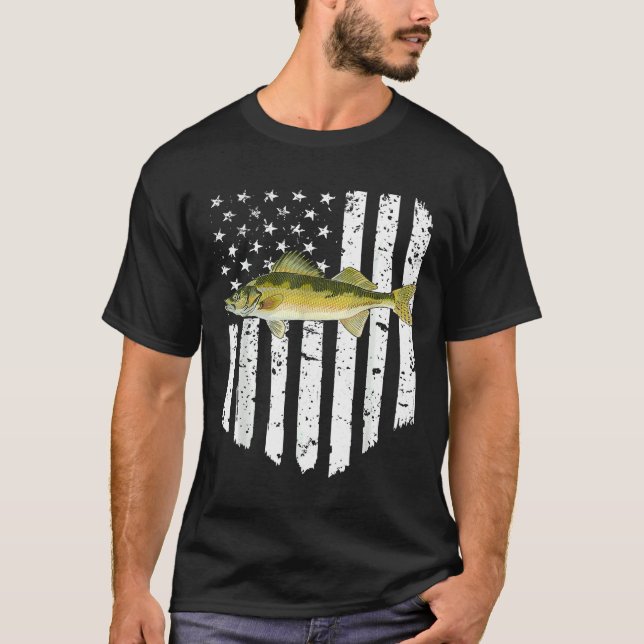 White American Flag Walleye 4th Of July Fish T-Shirt (Front)
