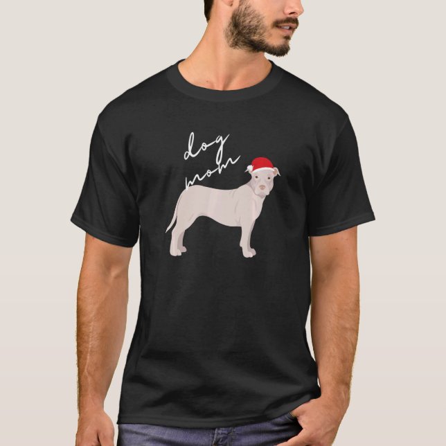 White American Pit Bull Terrier Dog Mom Christmas  T-Shirt (Front)
