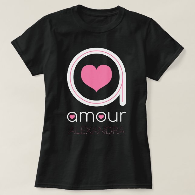 White Amour Love, Pink Heart, Name Customized T-Shirt (Design Front)