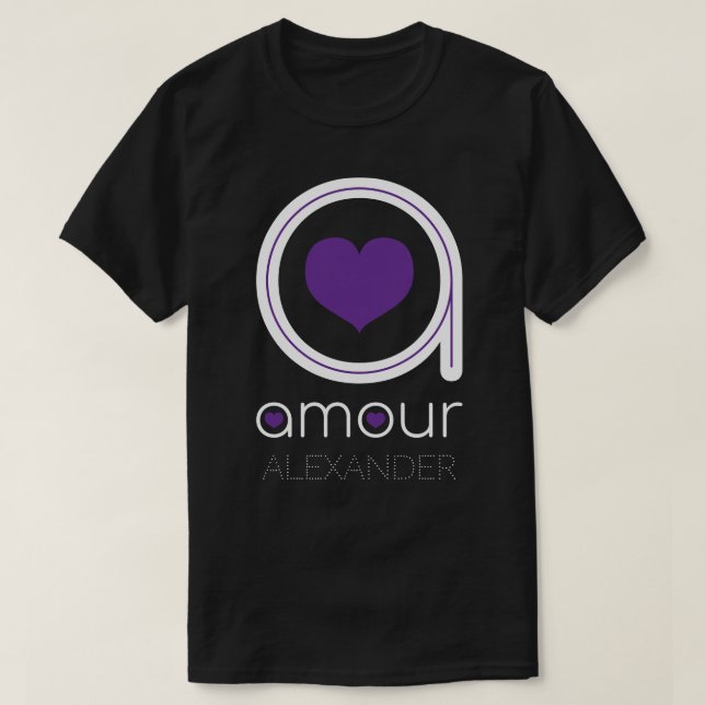 White Amour Love, Purple Heart, Name Personalized T-Shirt (Design Front)