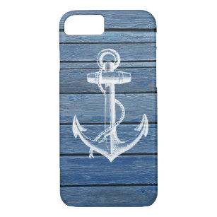 White Anchor And Vintage Blue Wood iPhone 8/7 Case