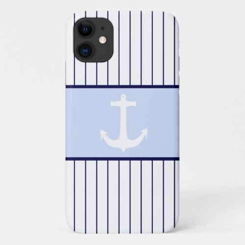 White Anchor Captain Blue Stripes Sea Ocean iPhone 11 Case