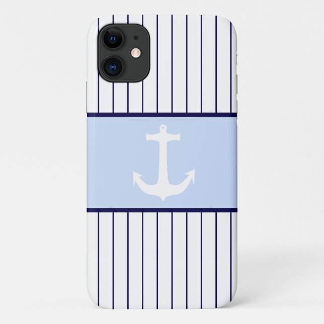 White Anchor Captain Blue Stripes Sea Ocean Case-Mate iPhone Case (Back)