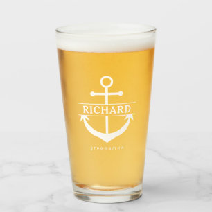 White Anchor Groomsman Glass