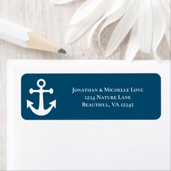 White Anchor Nautical Address Label by TheBeachBum at Zazzle