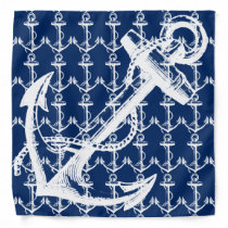 White Anchor Navy Blue Bandana