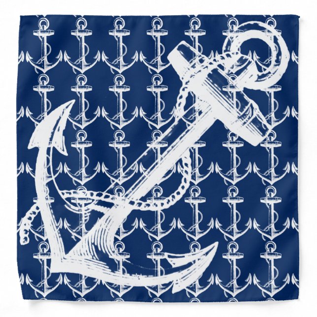 White Anchor Navy Blue Bandana (Front)