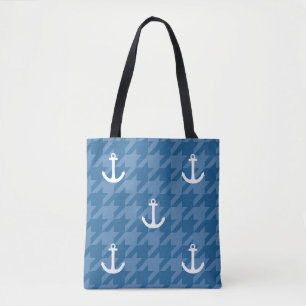 White Anchor Pattern Tote Bag