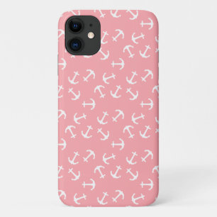 White Anchor Pink Background Captain Sea Ocean iPhone 11 Case