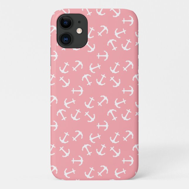 White Anchor Pink Background Captain Sea Ocean Case-Mate iPhone Case (Back)