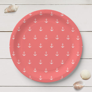 White Anchor with Editable Background Color Paper Plates