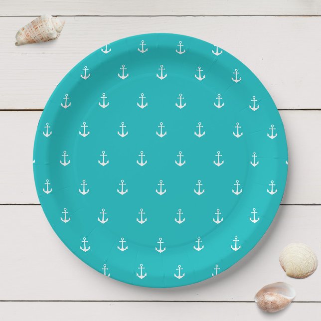 White Anchor with Editable Background Color Paper Plates (Creator Uploaded)