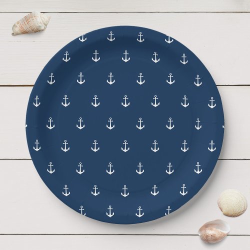 White Anchor with Editable Background Color Paper Plates