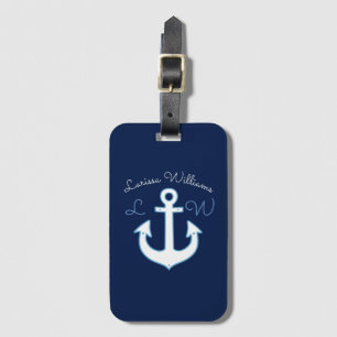 White Anchor with Name & Initials Cruising Luggage Tag
