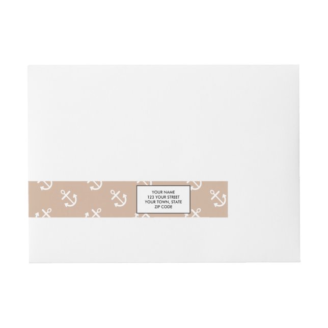 White Anchors Almond Background Pattern Wrap Around Address Label (Front)