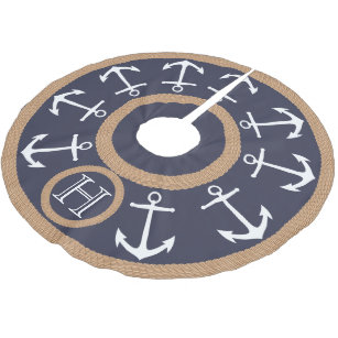 White Anchors And Rope Nautical Monogram Brushed Polyester Tree Skirt White Anchors And Rope Nautical Monogram Brushed Polyester Tree Skirt