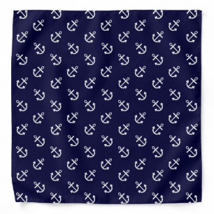 White Anchors Navy Blue Background Pattern Bandana