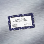 White Anchors Navy Blue Background Pattern Business Card Magnet (In Situ)