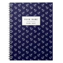 White Anchors Navy Blue Background Pattern Notebook