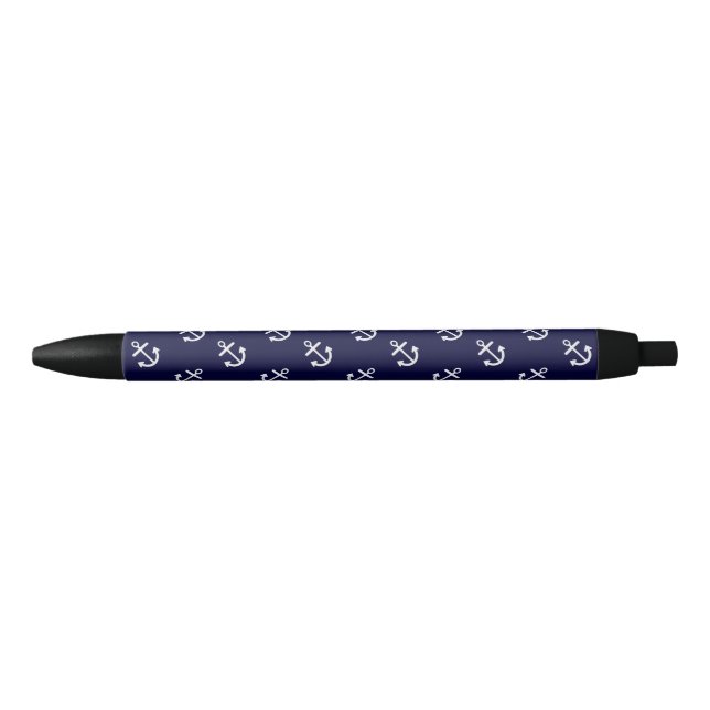 White Anchors Navy Blue Background Pattern Pen (Front)