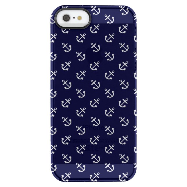 White Anchors Navy Blue Background Pattern Uncommon iPhone Case (Back)