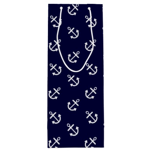 White Anchors Navy Blue Background Pattern Wine Gift Bag Zazzle