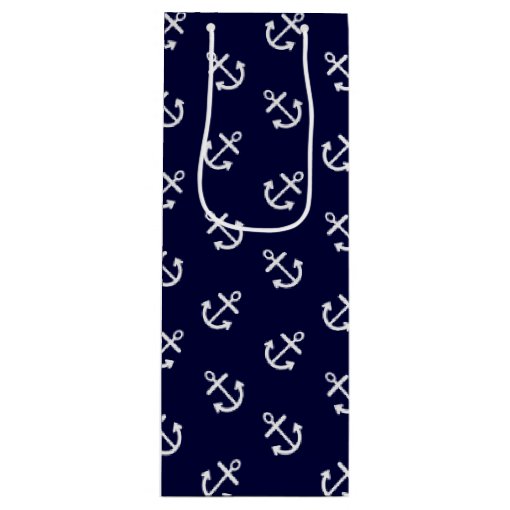 White Anchors Navy Blue Background Pattern Wine Gift Bag Zazzle