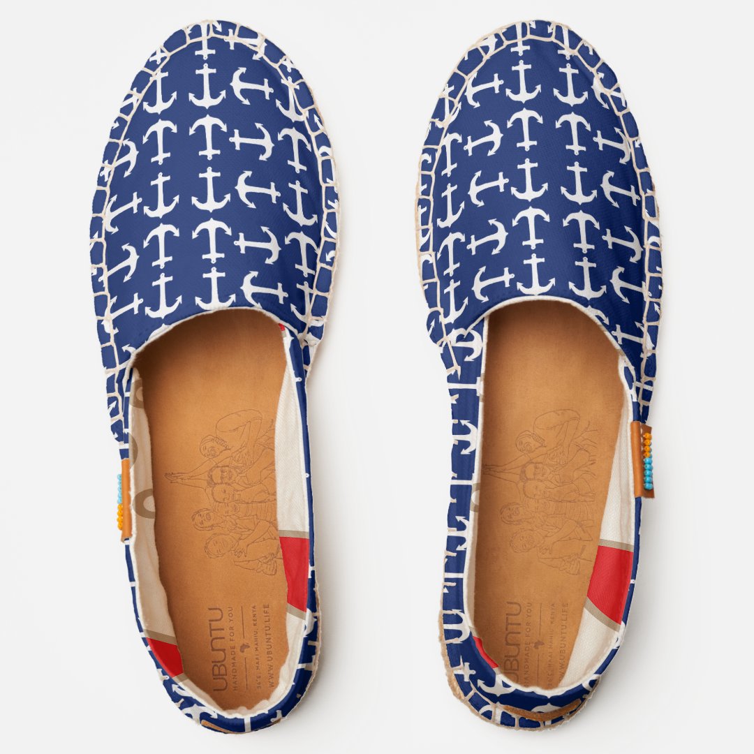 White Anchors Navy Blue Slip On Espadrilles | Zazzle