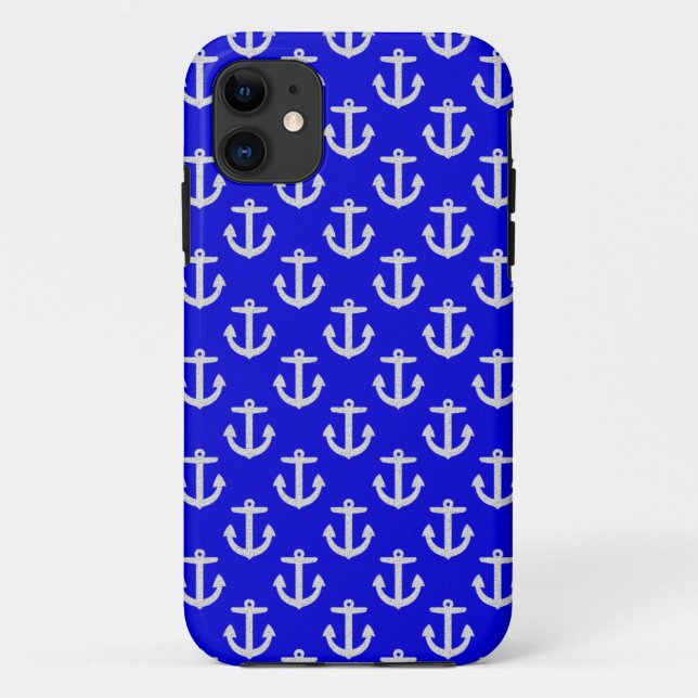 White Anchors On Blue Background Case-Mate iPhone Case (Back)