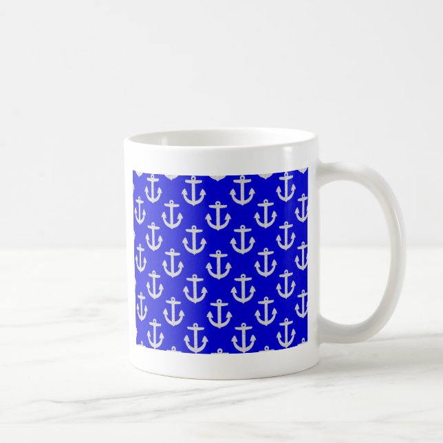 White Anchors On Blue Background Coffee Mug (Right)