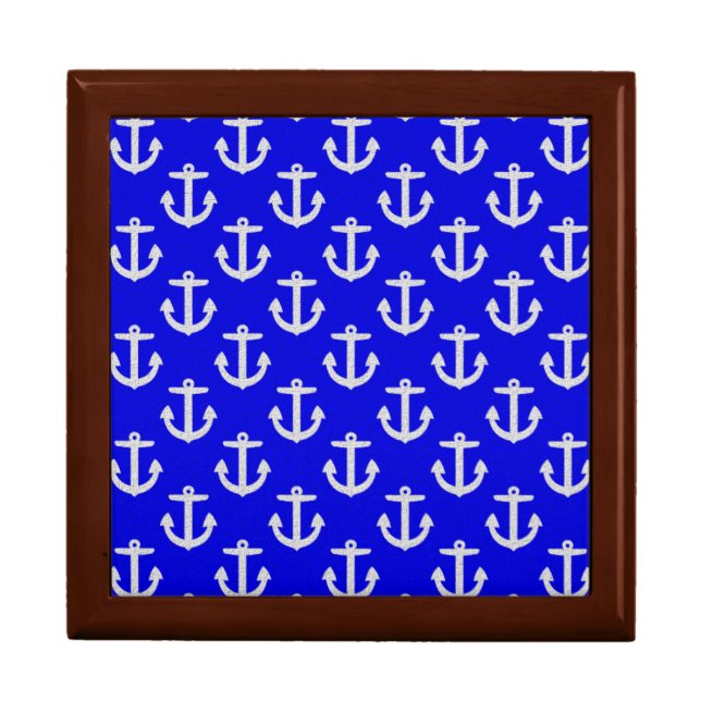 White Anchors On Blue Background Gift Box (Front)