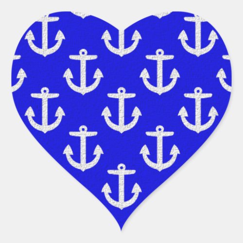 White Anchors On Blue Background Heart Sticker