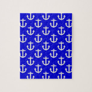 White Anchors On Blue Background Jigsaw Puzzle