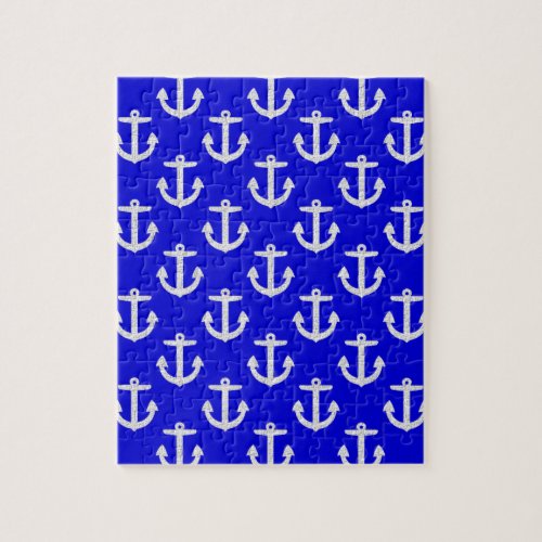 White Anchors On Blue Background Jigsaw Puzzle