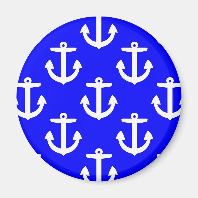 White Anchors On Blue Background Magnet (Front)