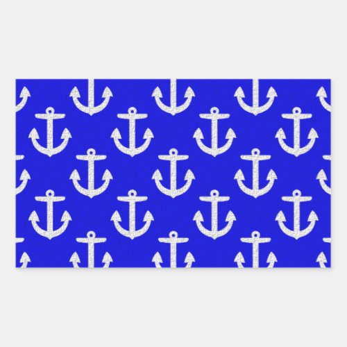 White Anchors On Blue Background Rectangular Sticker
