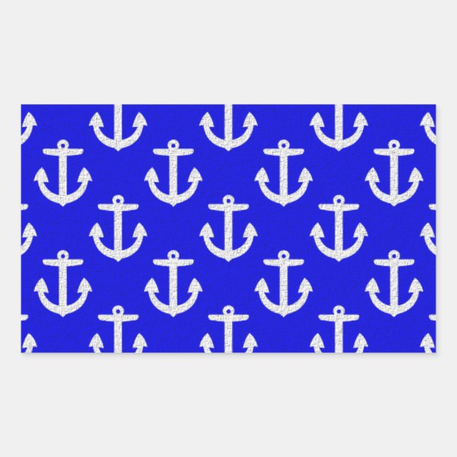 White Anchors On Blue Background Rectangular Sticker (Front)