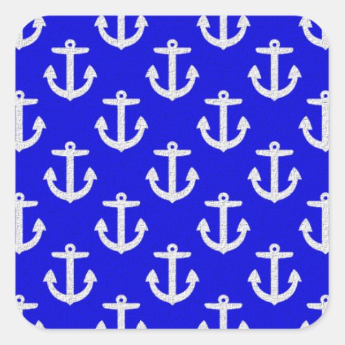 White Anchors On Blue Background Square Sticker