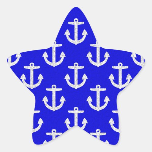 White Anchors On Blue Background Star Sticker