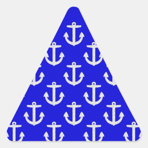 White Anchors On Blue Background Triangle Sticker