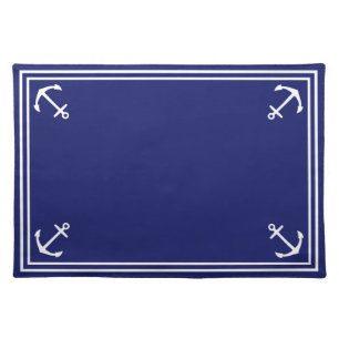 White Anchors on Blue Cloth Placemat